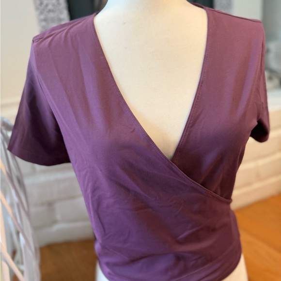 PINK Victoria's Secret Purple Wrap Blouse Short Sleeve - Picture 2 of 6